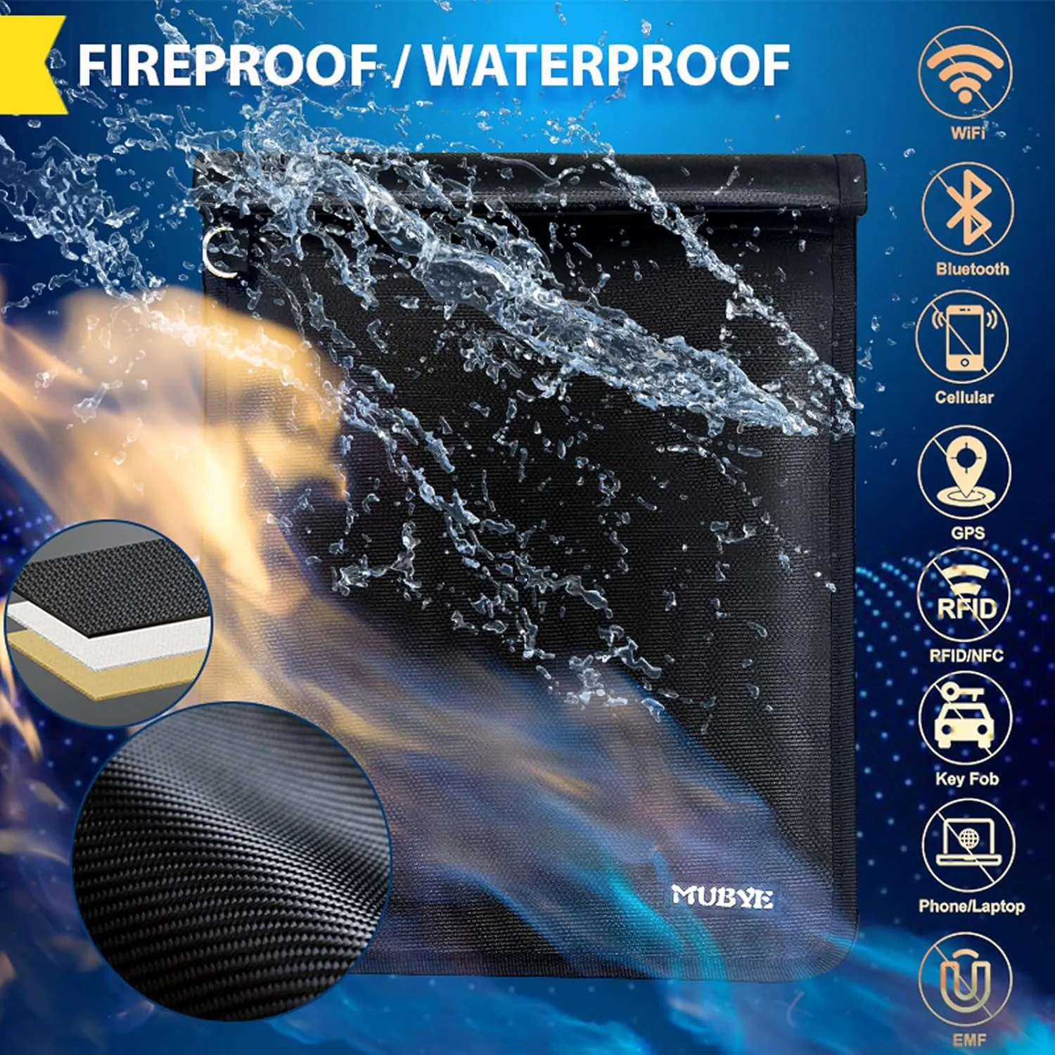 Faraday Bags, 4 Pack Faraday Cage with Key Fob Protector, Fireproof Waterproof Faraday Bag EMP Proof Signal Blocker, Anti-Theft RFID Blocking Pouch for Laptops, Tablets, Phones, Car Keys, Electronics