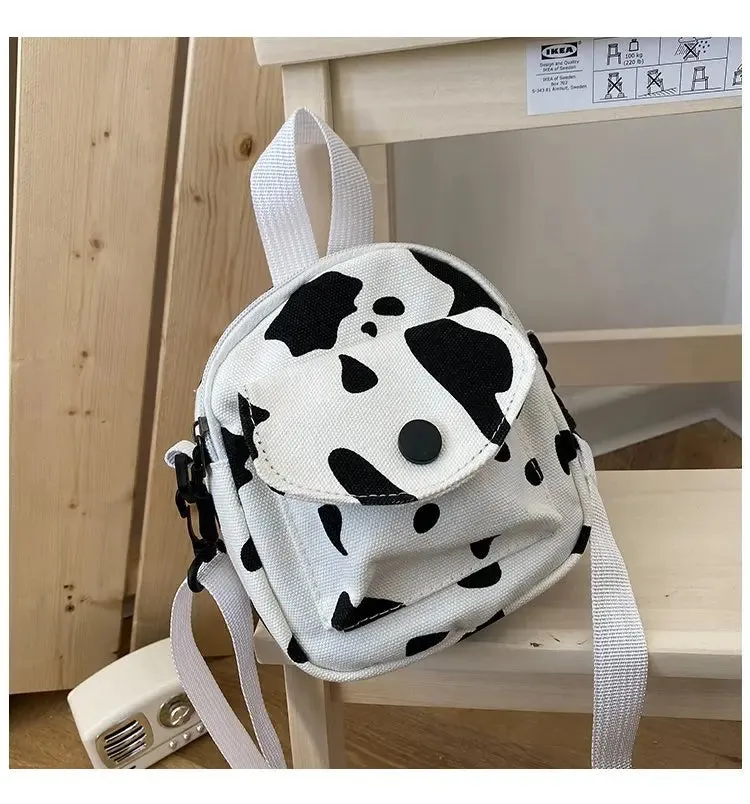 Fashion Canvas Handbag Women's Retro Cow Color Satchels Large Capacity School Bag Casual Shoulder Crossbody Bag Mobile Phone Bag