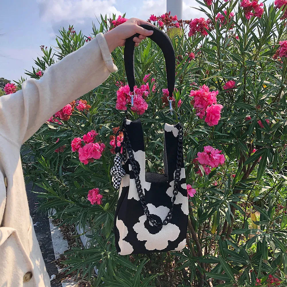 Fashion flower Crochet Wrist Bag Tote Acrylic Chains Women's Handbags Designer Knitting Shoulder Bags for Women Shopper Bag