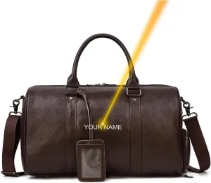 Fashion Genuine Leather Duffel Bag Big Cow Leather Men Women Business Travel Bag Black Large Shoulder Bags Weekend Luggage Bags(Brown(45cm)-laser)