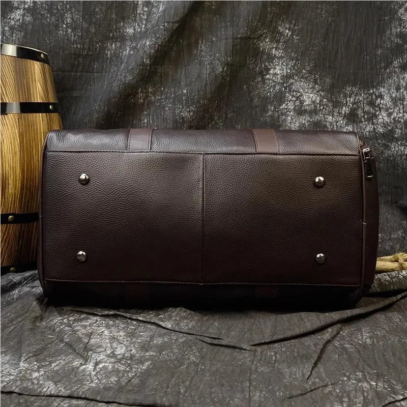 Fashion Genuine Leather Duffel Bag Big Cow Leather Men Women Business Travel Bag Black Large Shoulder Bags Weekend Luggage Bags(Brown(45cm)-laser)