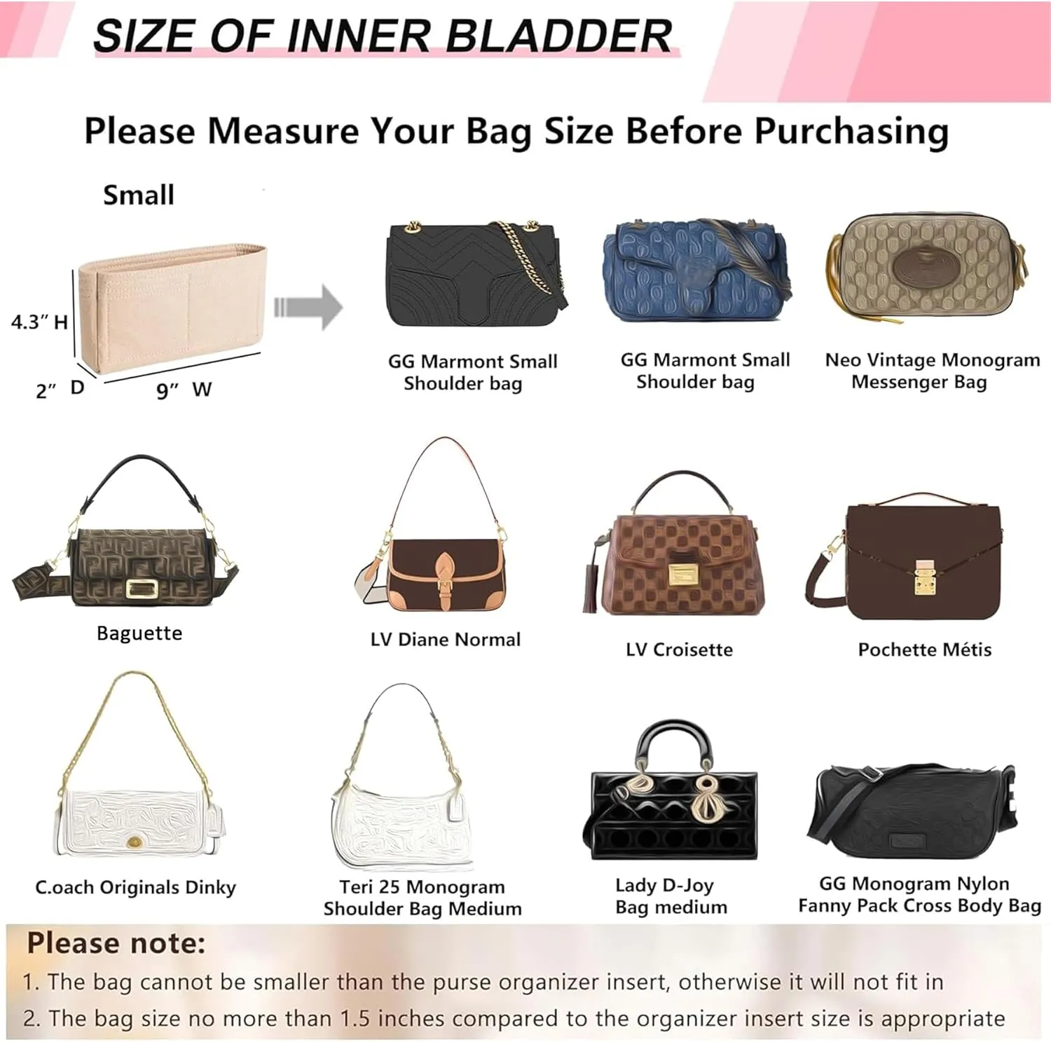 Felt Small Purse Organizer Insert with Zipper Fit GG Marmont Small Matelasse Shoulder Bag and More, Bag Insert Liner Pouch for Women Shoulder Handbag(Beige, S)
