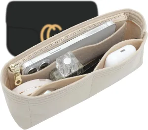 Felt Small Purse Organizer Insert with Zipper Fit GG Marmont Small Matelasse Shoulder Bag and More, Bag Insert Liner Pouch for Women Shoulder Handbag(Beige, S)