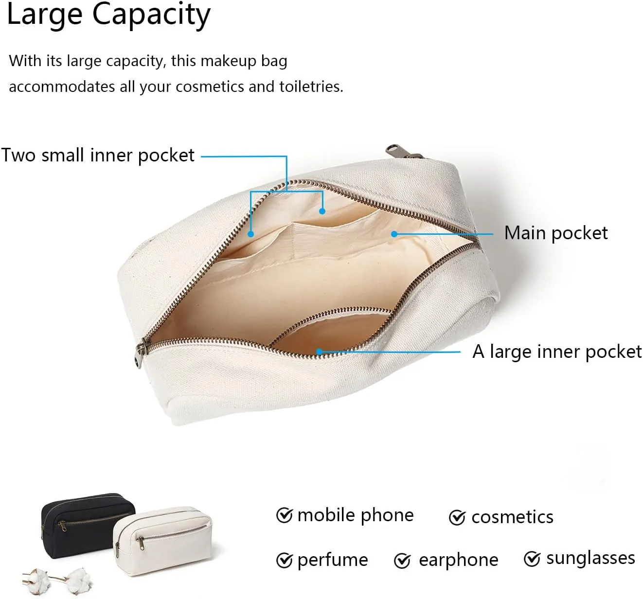 Female cosmetic bags Canvas toiletry bags Wash bags with large capacity Simple design but multifunction