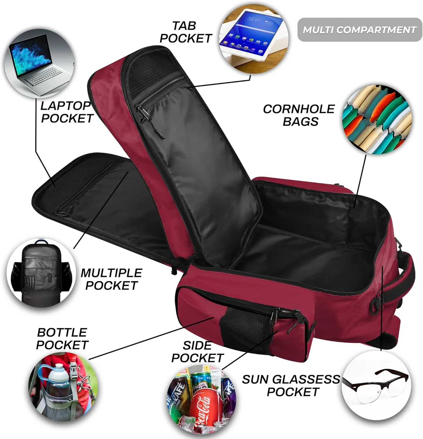 FIGHTSENSE Cornhole backpack for bags, Holds Up to 24 bags, Cornhole Carrying Case for Bags with Multiple Pockets