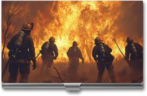 Firefighter Fighting Flames Skull Metal Business Card Holder Wallet Slim Pocket Sports Credit Cards Case