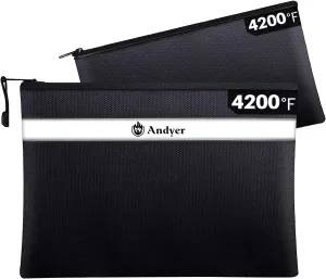 Fireproof Document Bag with Money Bag - 2 Pack 13.4" x 10" and 11" x 6" Waterproof Fireproof Money Bag for Cash, Small Fireproof Safe Pouch, Fire Proof Bag for Documents/Valuables with Zipper