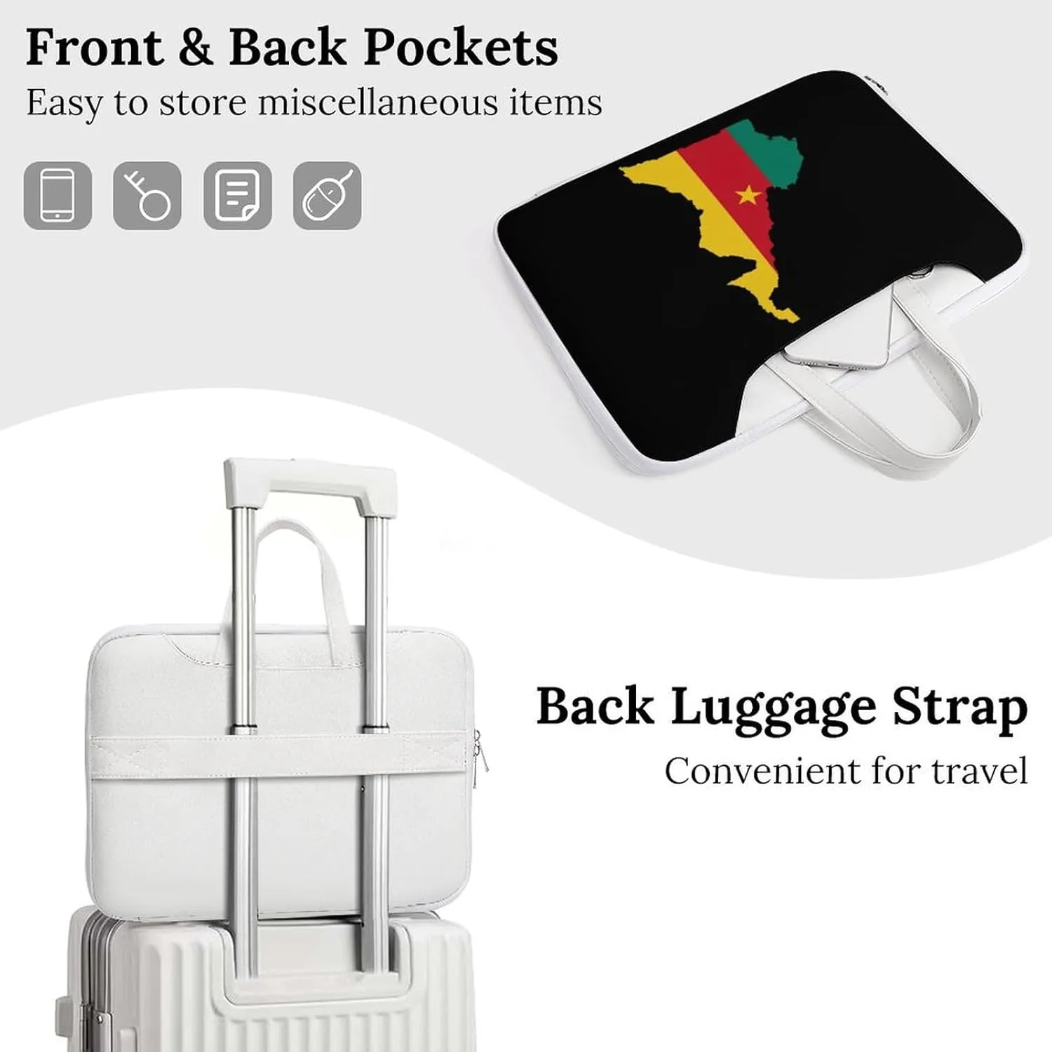 Flag Map of Cameroon Printed Laptop Sleeve Case Lightweight Computer Carrying Bag for Men Women Work Travel