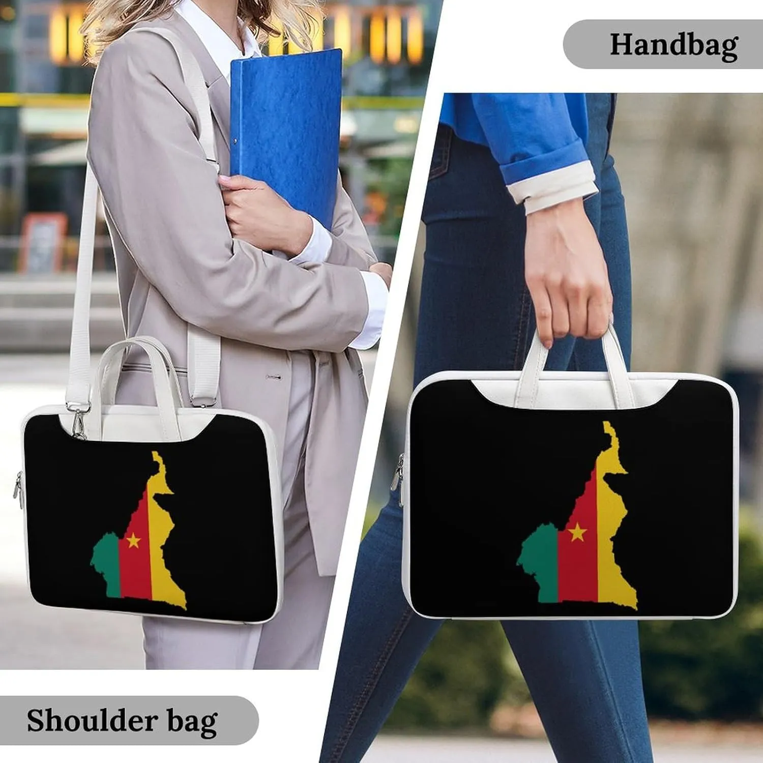 Flag Map of Cameroon Printed Laptop Sleeve Case Lightweight Computer Carrying Bag for Men Women Work Travel