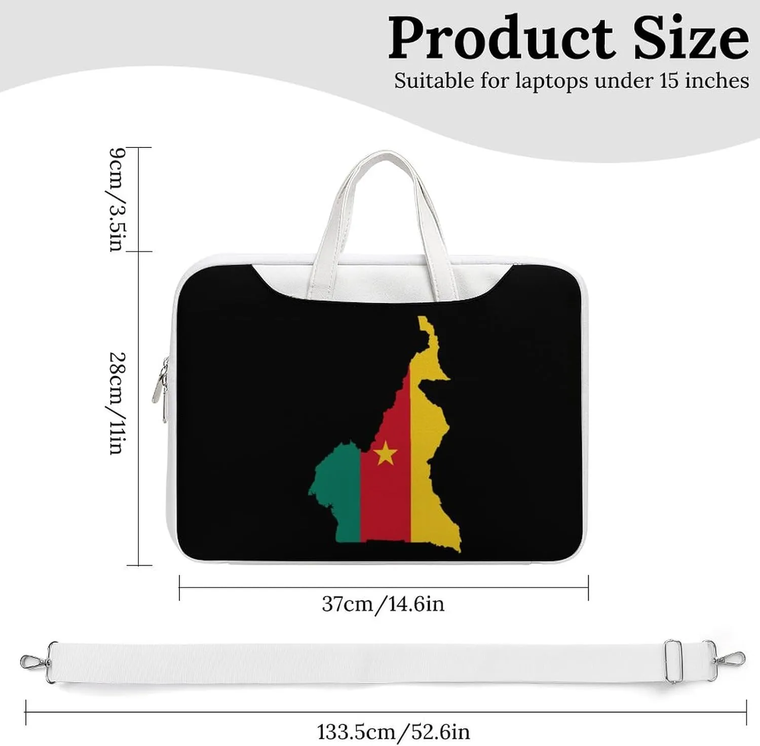 Flag Map of Cameroon Printed Laptop Sleeve Case Lightweight Computer Carrying Bag for Men Women Work Travel