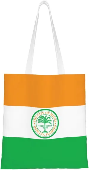 Flag Of Miami, Florida Tote Bag for Women Canvas Shopping Bags Reusable Large Capacity Casual Shoulder Handbags Grocery Bags DIY Gift Bags
