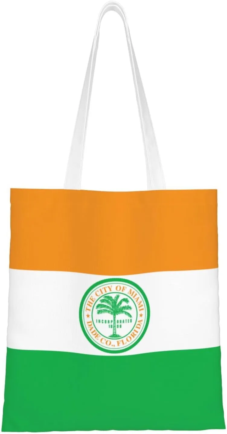 Flag Of Miami, Florida Tote Bag for Women Canvas Shopping Bags Reusable Large Capacity Casual Shoulder Handbags Grocery Bags DIY Gift Bags