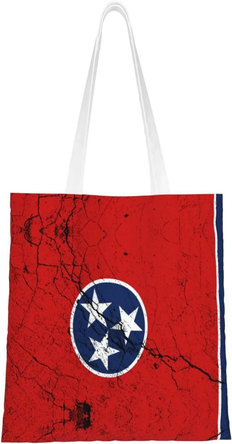 Flag Of Tennessee Texture Effect Tote Bag for Women Canvas Shopping Bags Reusable Large Capacity Casual Shoulder Handbags Grocery Bags DIY Gift Bags