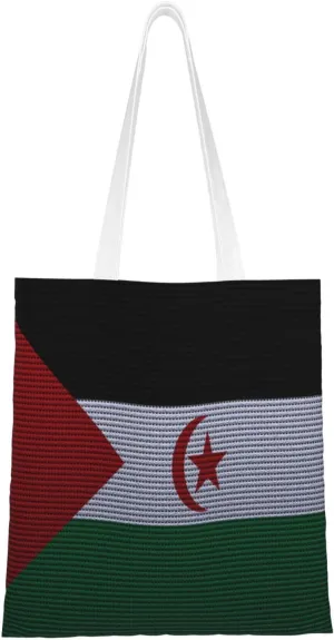 Flag Of The Sahrawi Arab Democratic Republic Knitting Effect Tote Bag for Women Canvas Shopping Bags Reusable Beach Bag Grocery Bags Tote Shoulder Bag Gift Bags
