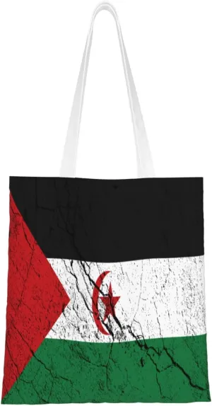 Flag Of The Sahrawi Arab Democratic Republic Texture Effect Tote Bag for Women Canvas Shopping Bags Reusable Beach Bag Grocery Bags Tote Shoulder Bag Gift Bags