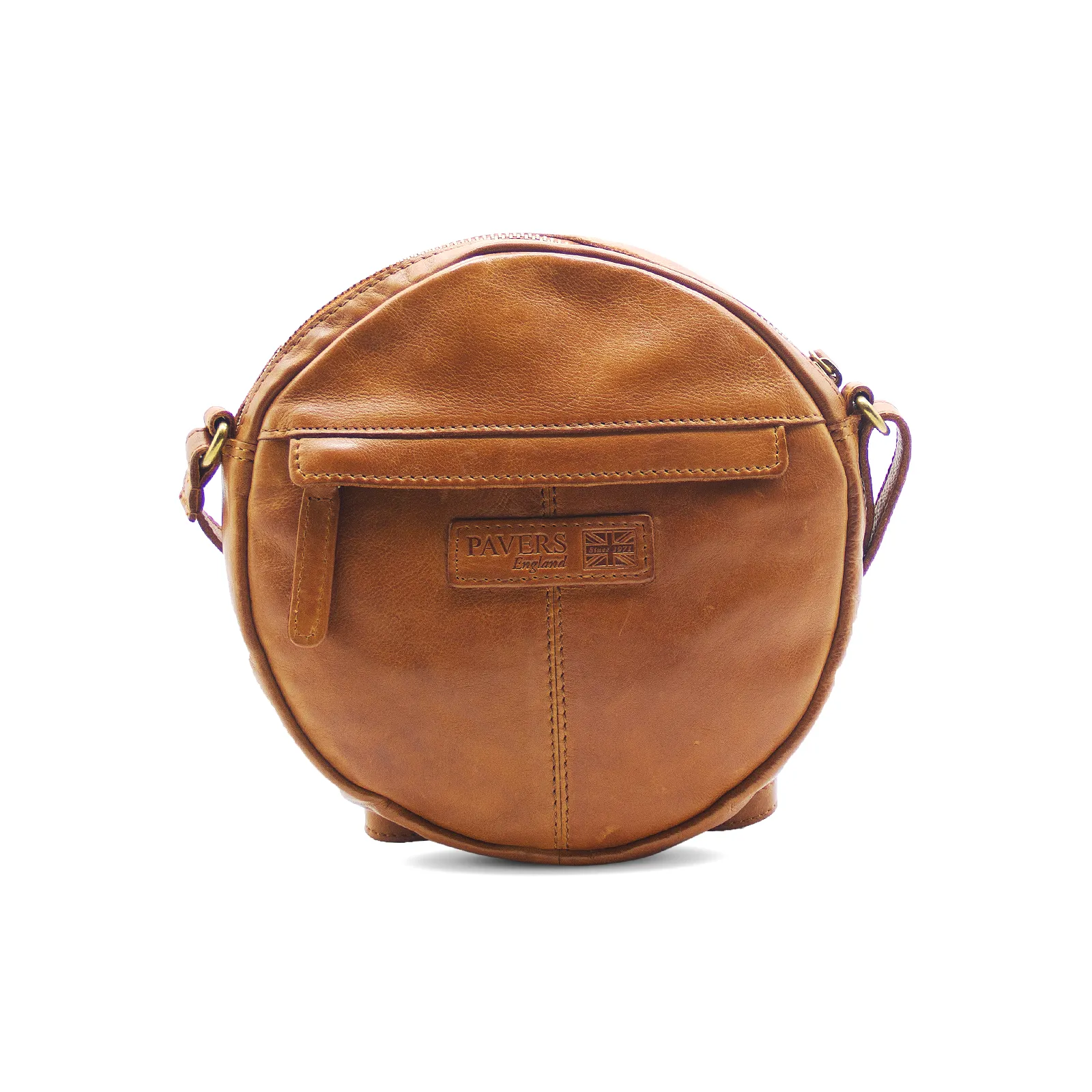 Flora Cognac Woven Leather Round Sling Bag