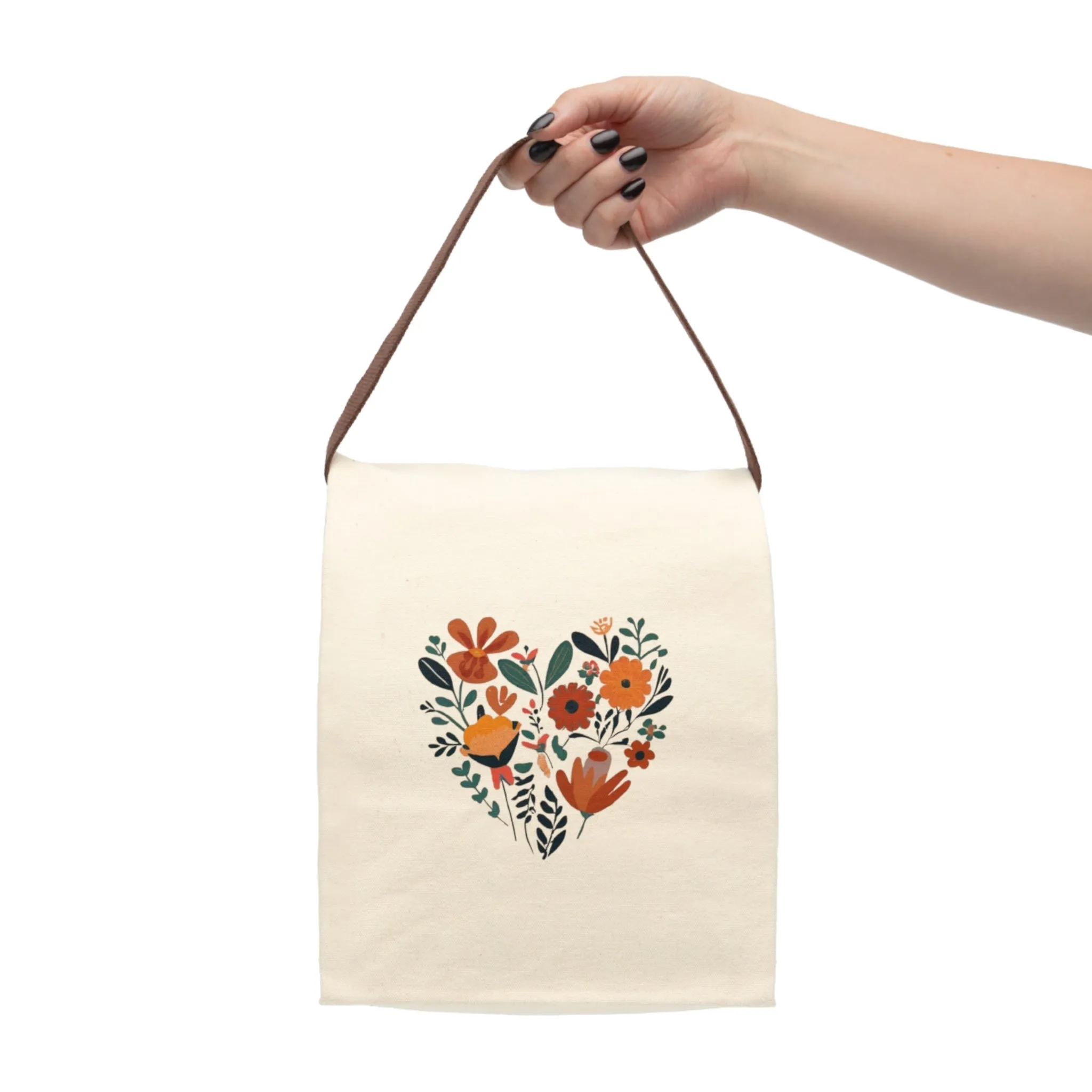 Floral Heart Canvas Lunch Bag