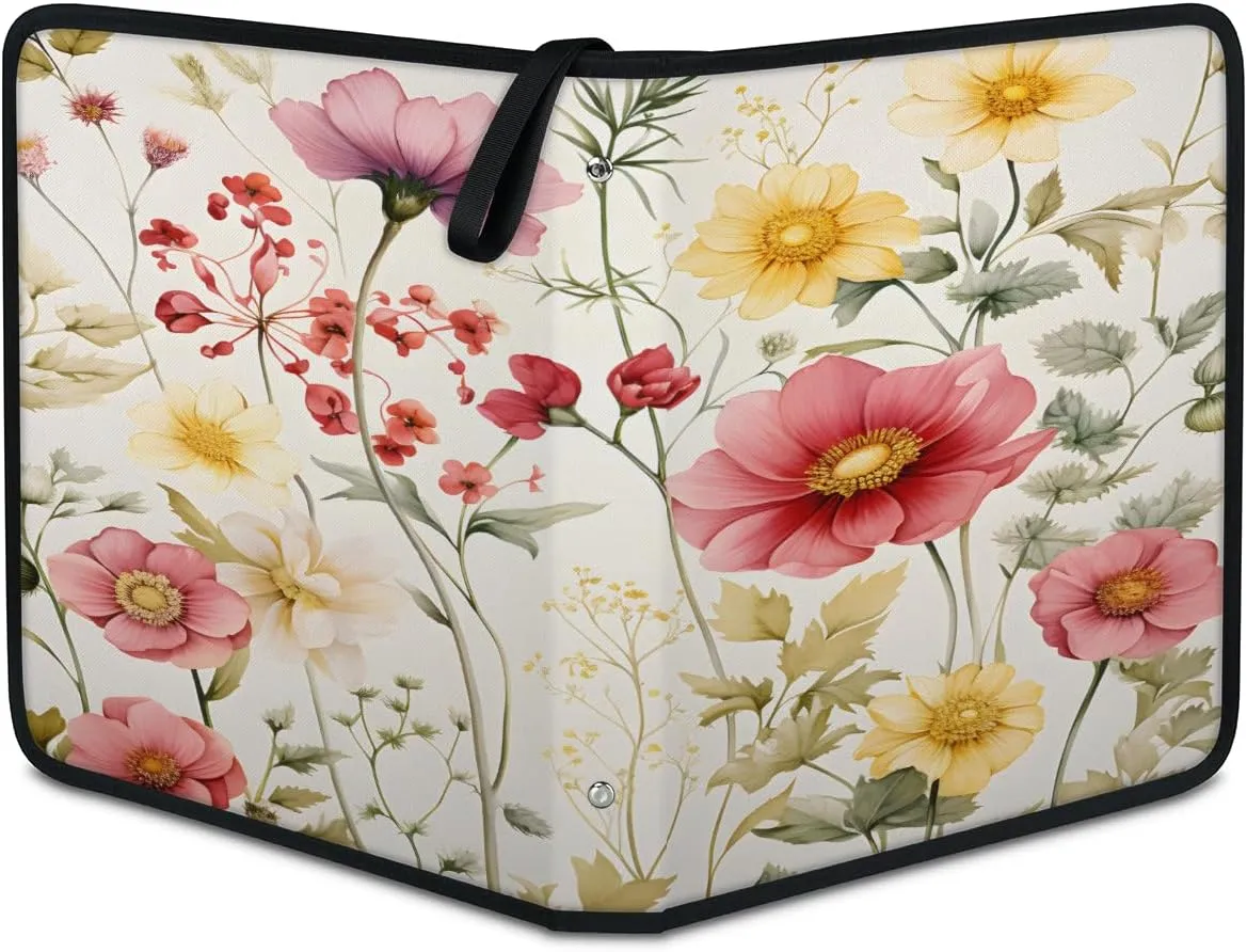 Flower Plant 3 Ring Trading Zipper Binder Strap, Trading Card Binder 4 Pocket, 400 Pockets Card Holder with 50 Removable Sleeves for Game Cards