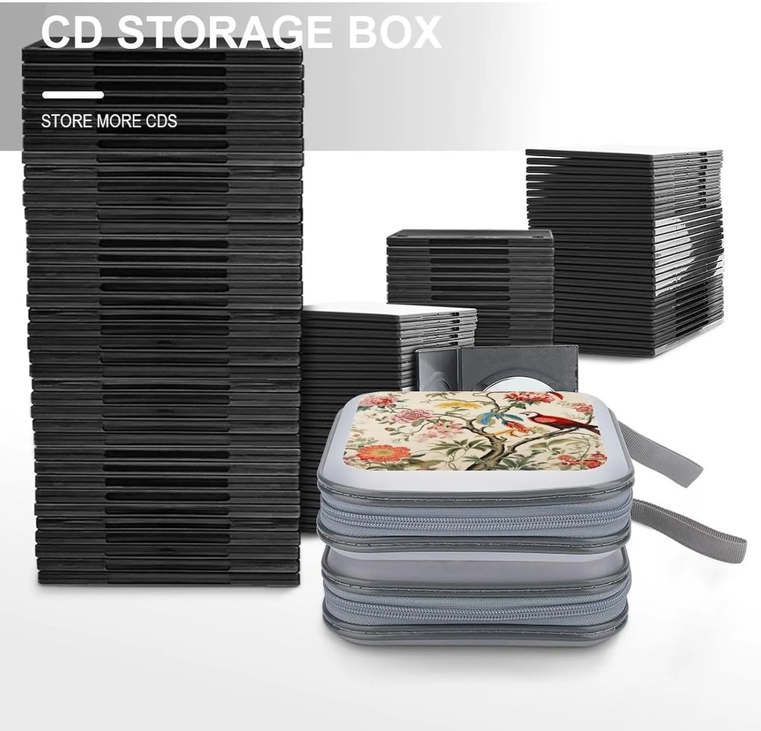Flowers And Birds Portable CD Case Holder,DVD Wallet Holder 40 Capacity CD Cases Storage DVD Book Binder for Car Home Travel