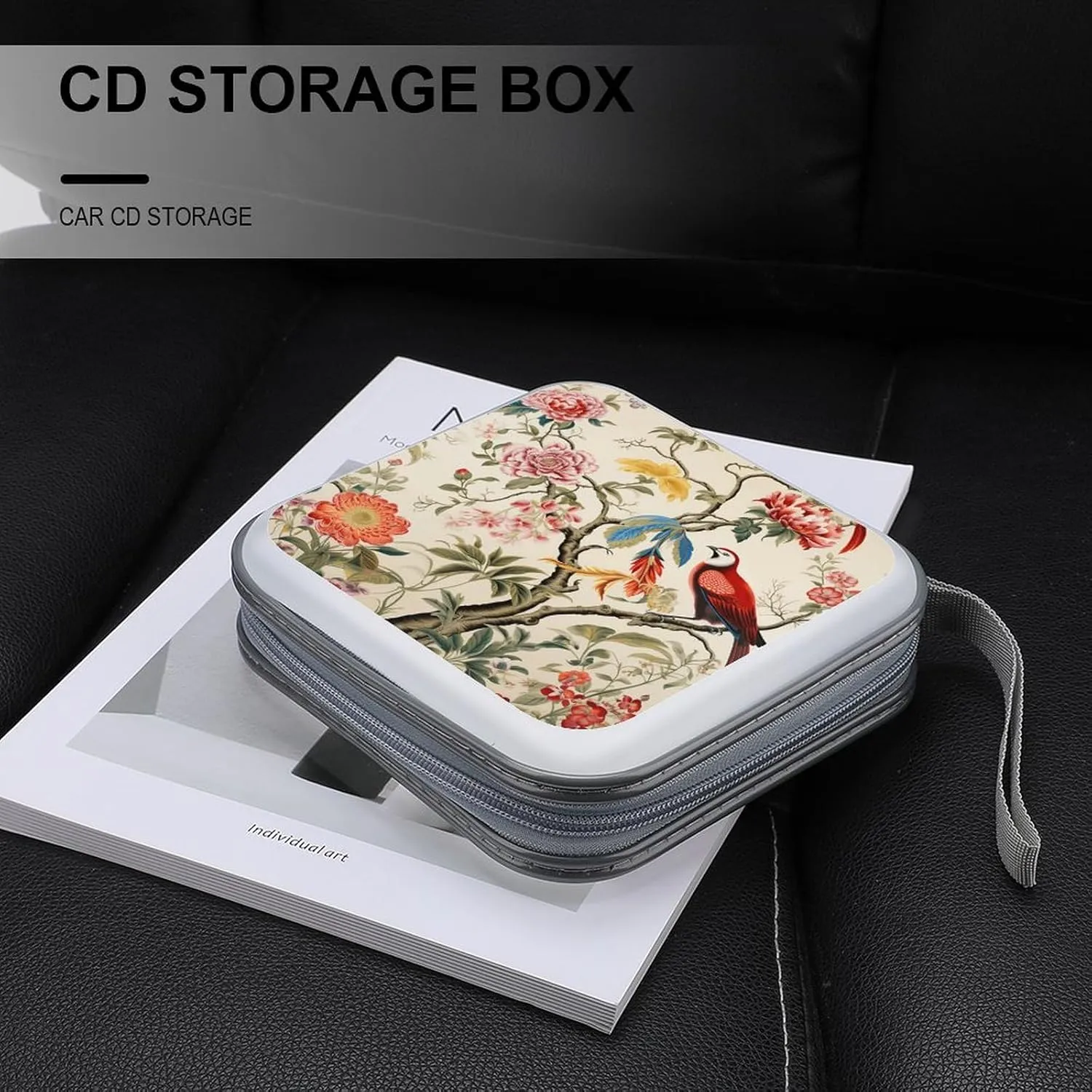 Flowers And Birds Portable CD Case Holder,DVD Wallet Holder 40 Capacity CD Cases Storage DVD Book Binder for Car Home Travel
