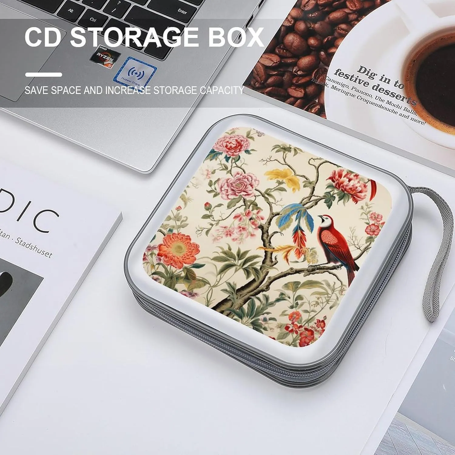 Flowers And Birds Portable CD Case Holder,DVD Wallet Holder 40 Capacity CD Cases Storage DVD Book Binder for Car Home Travel