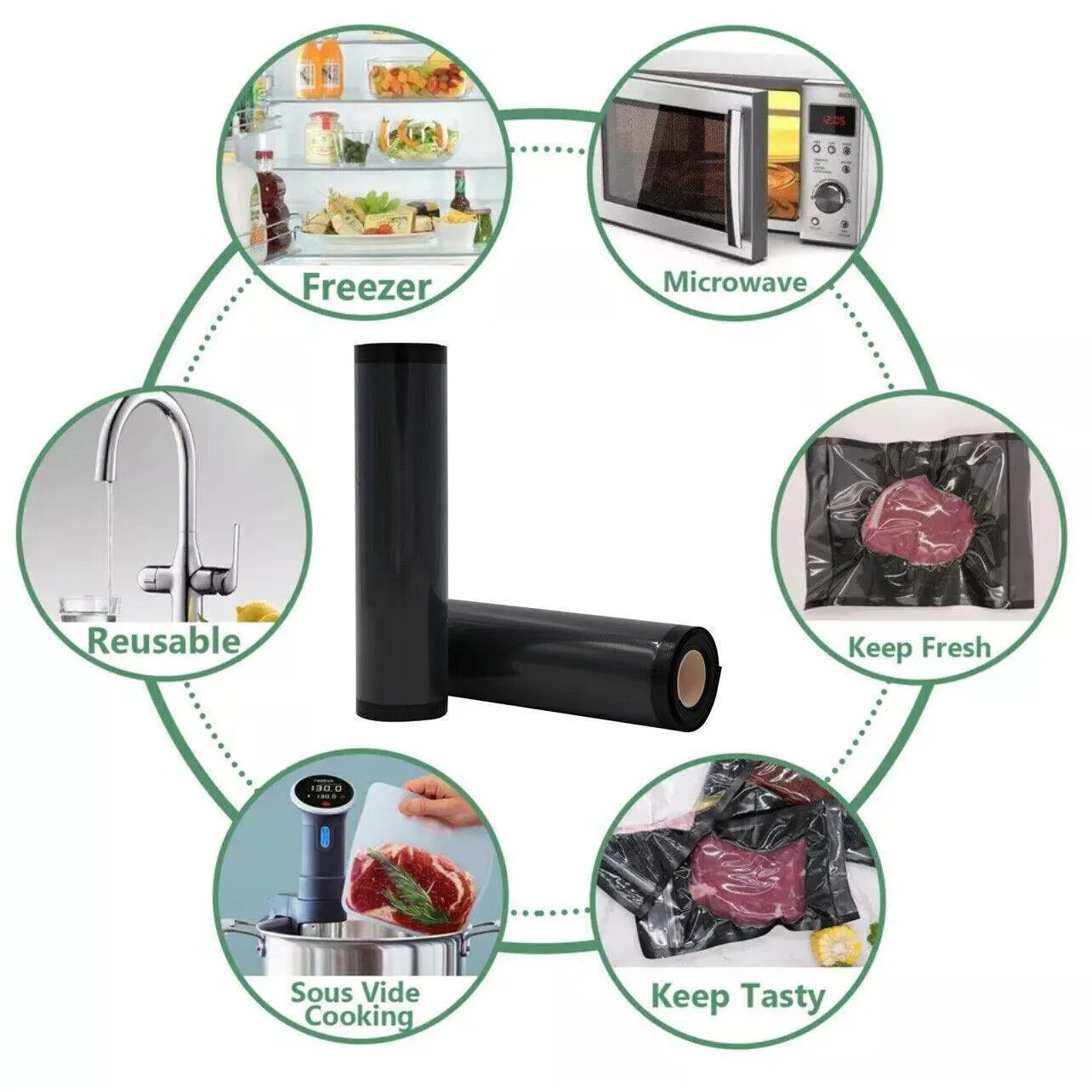 Food Seal Bags 1/2 Roll(s) Vacuum PE Black