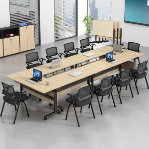 Foot Folding Table Folding Conference Table,Modern Flip Top Training Room Tables with Wheels Save Space Rectangle Office Meeting Table Computer Desk for Study Writing(4pcs,62.9in)