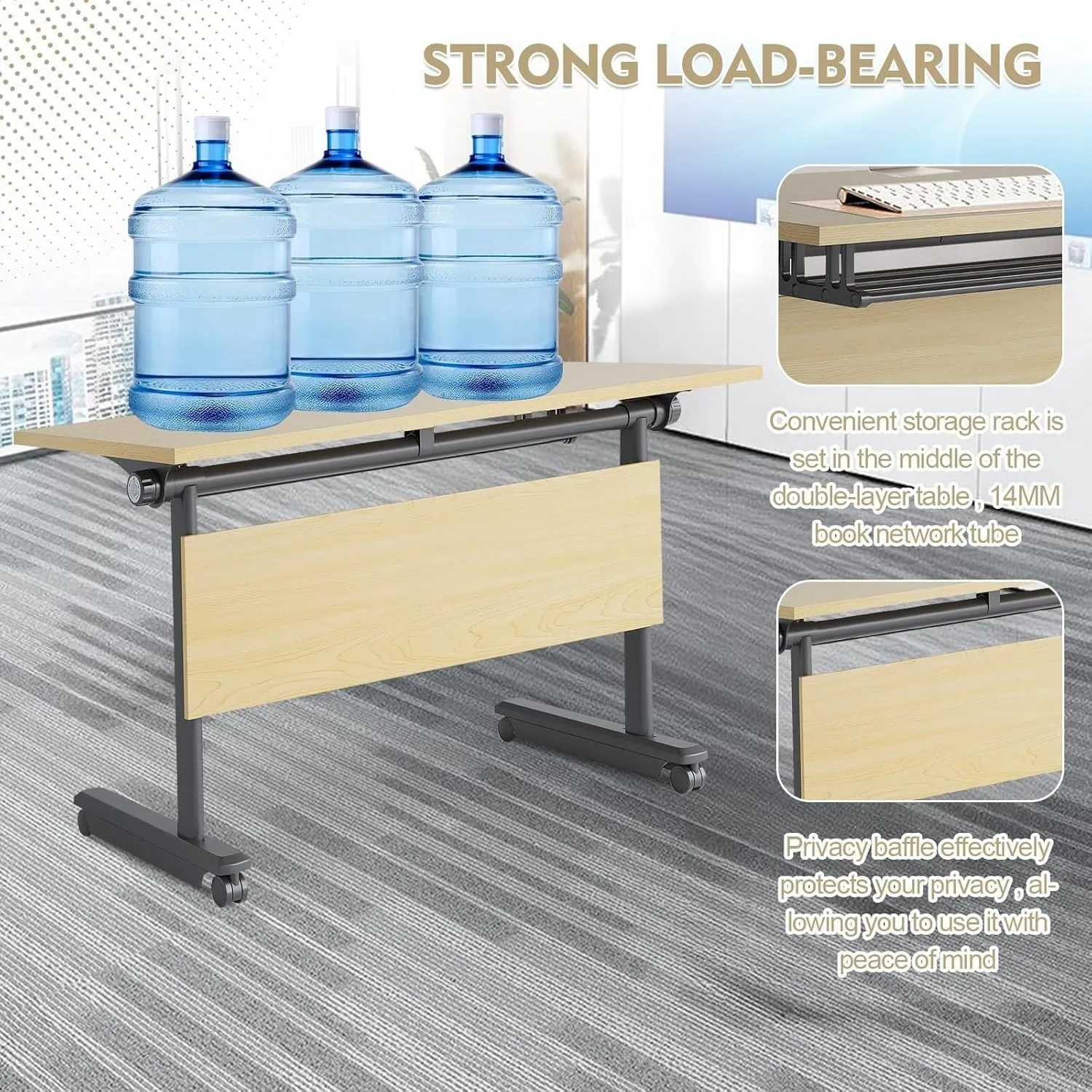 Foot Folding Table Folding Conference Table,Modern Flip Top Training Room Tables with Wheels Save Space Rectangle Office Meeting Table Computer Desk for Study Writing(4pcs,62.9in)