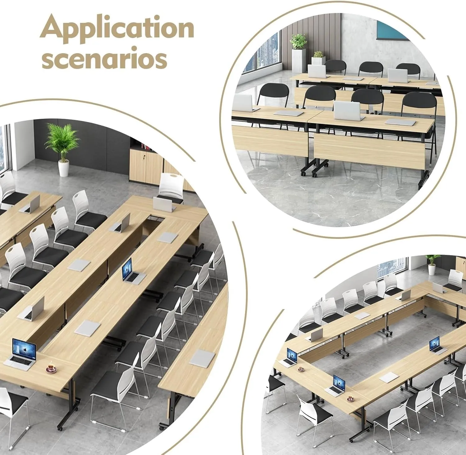 Foot Folding Table Folding Conference Table,Modern Flip Top Training Room Tables with Wheels Save Space Rectangle Office Meeting Table Computer Desk for Study Writing(4pcs,62.9in)