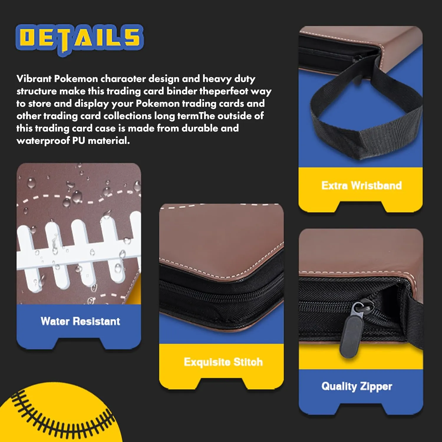 Football Card Binder, 9 Pocket Sports card binder, 720 Double Sided Pocket Waterproof Binder, Football trading cards Zip Album, Expandable, Compatible with Gaming Cards, Yugioh, MTG and Other TCG