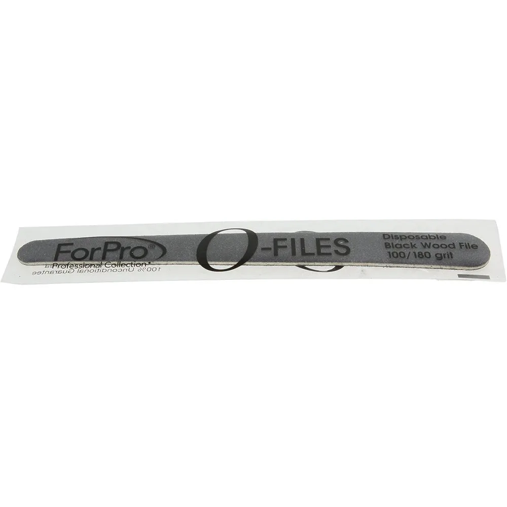 ForPro Professional Collection O-Files Wood Boards, Black, 100/180 Grit, Manicure & Pedicure Nail Files, 6” L x .75“ W, 100-Count