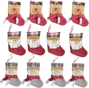 Forze Christmas 3D Decorative Socks Candy Gift Bag, Santa Snowman Reindeer Gift Card Silverware Holders 12 Pieces Mini Christmas Stockings Xmas Tree Decorations Set