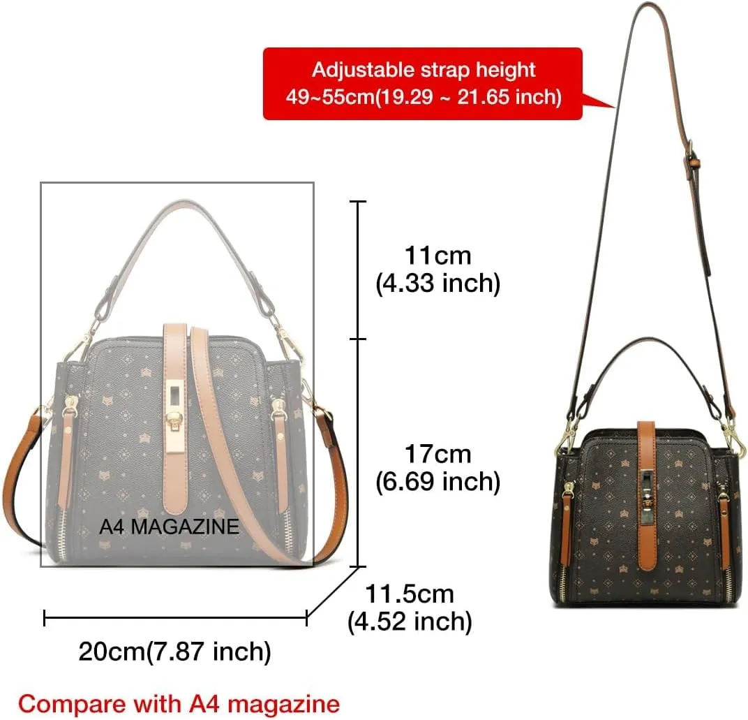 FOXLOVER Small Crossbody Bag for Women PVC Leather Detachable Strap Lightweight Twist Lock Flap