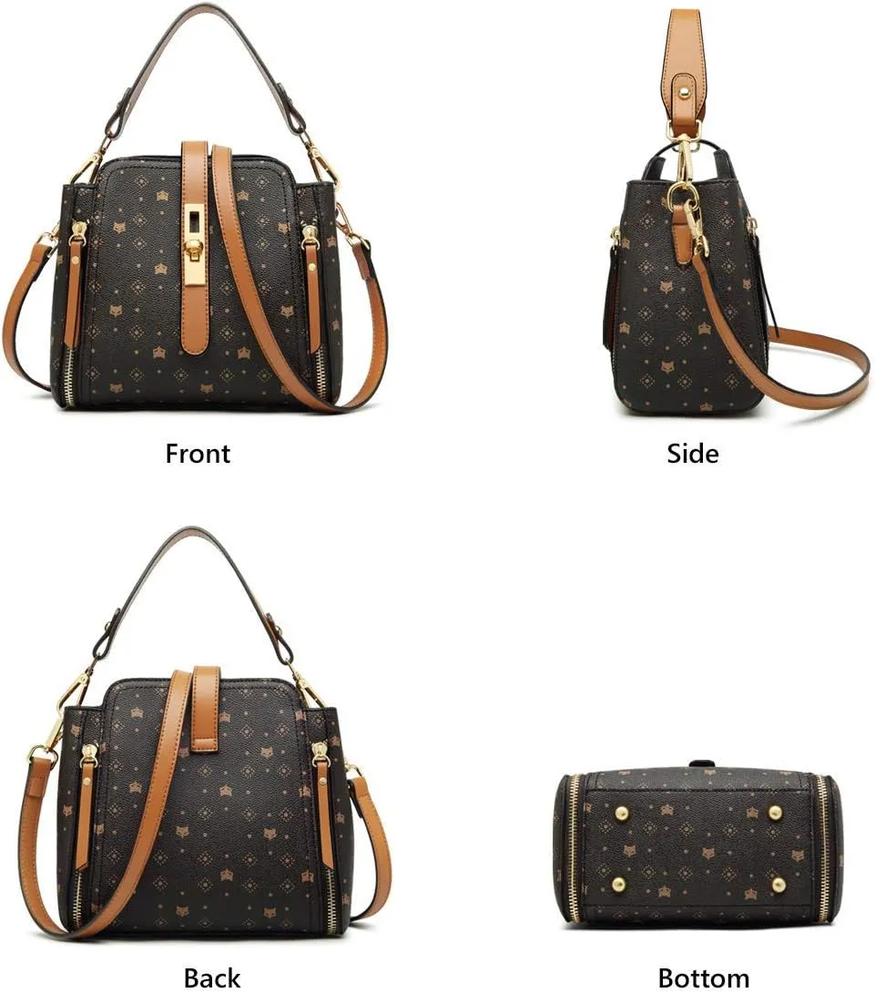 FOXLOVER Small Crossbody Bag for Women PVC Leather Detachable Strap Lightweight Twist Lock Flap