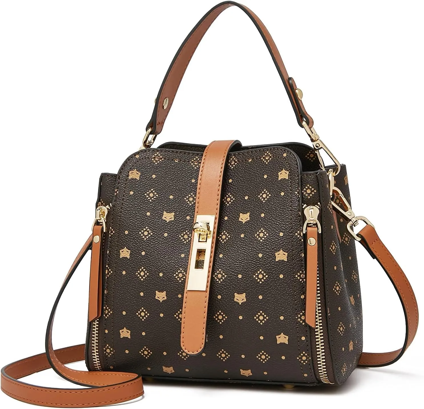 FOXLOVER Small Crossbody Bag for Women PVC Leather Detachable Strap Lightweight Twist Lock Flap