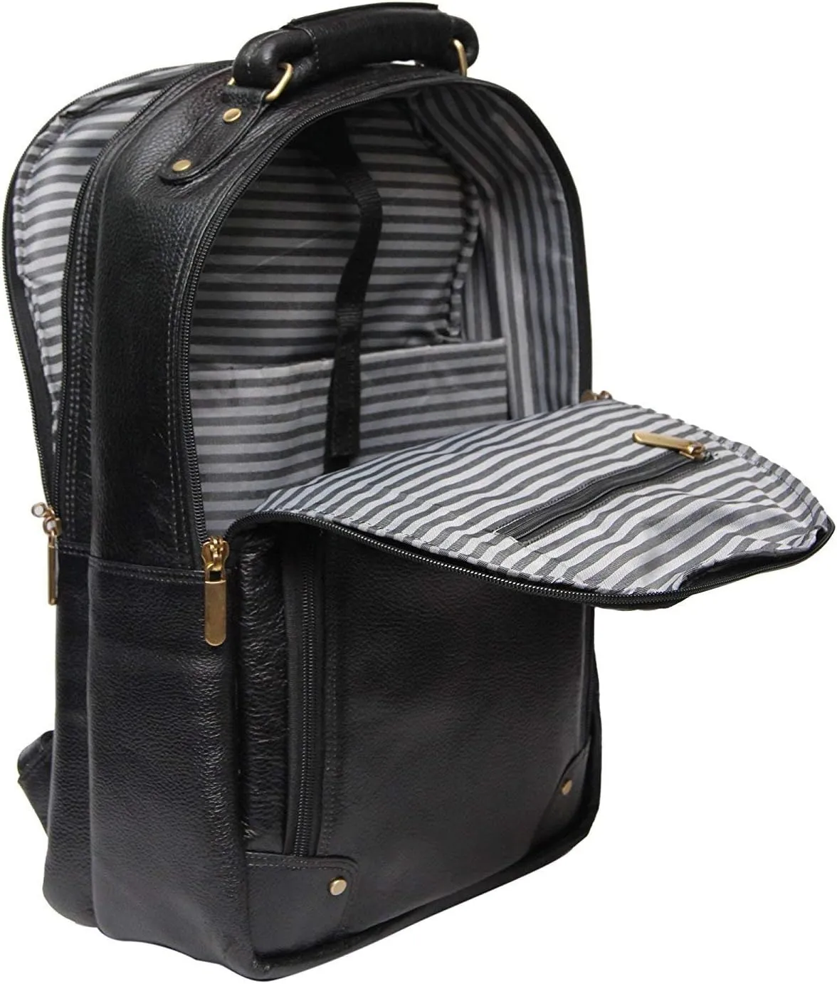 Full Grain Leather Backpack For Men & Women 16 Inch Laptop Backpack Bag Travel Office Backpack Bags (Black)