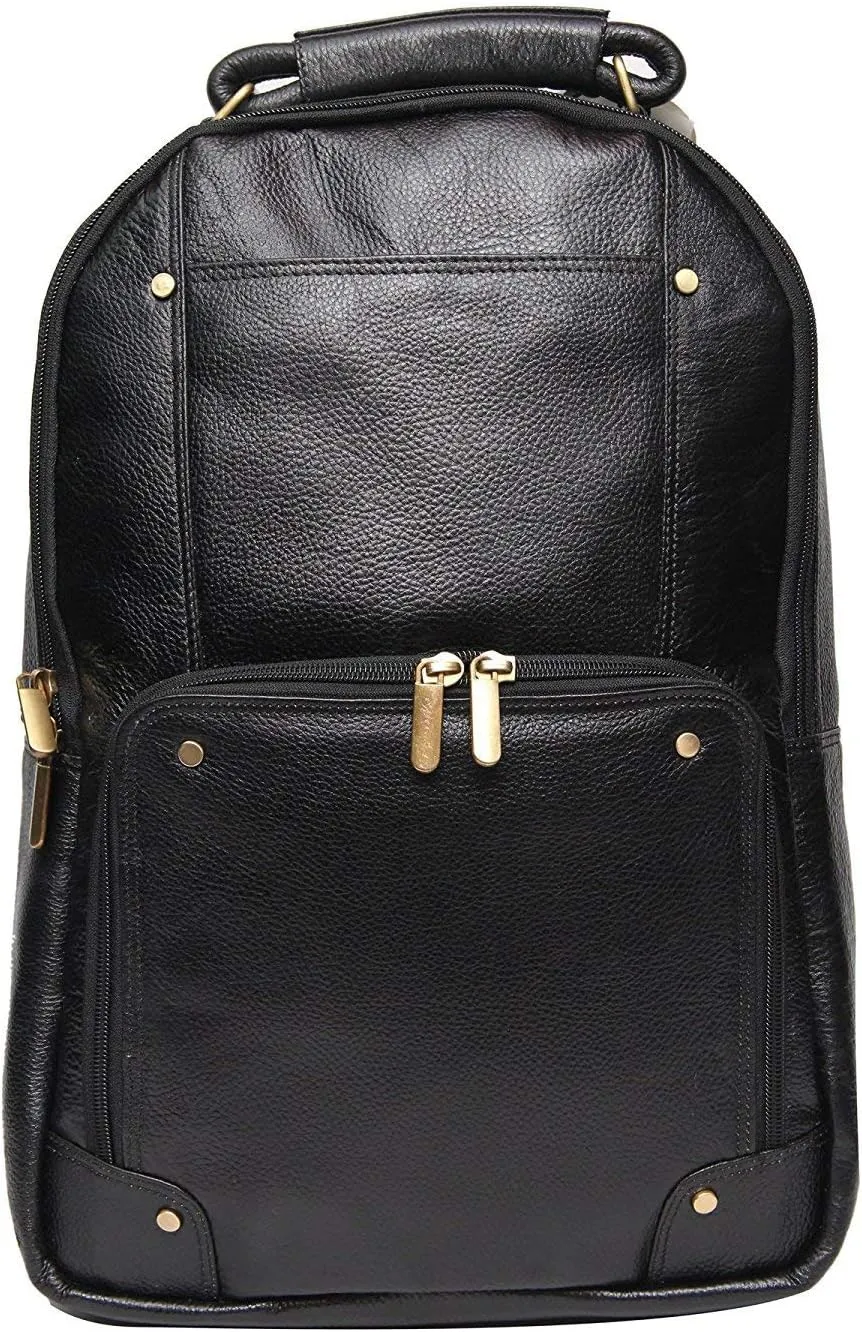 Full Grain Leather Backpack For Men & Women 16 Inch Laptop Backpack Bag Travel Office Backpack Bags (Black)
