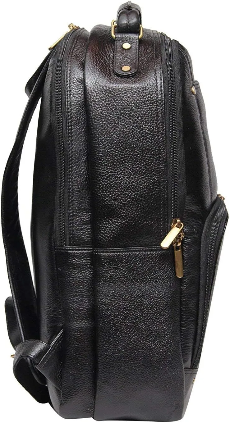 Full Grain Leather Backpack For Men & Women 16 Inch Laptop Backpack Bag Travel Office Backpack Bags (Black)