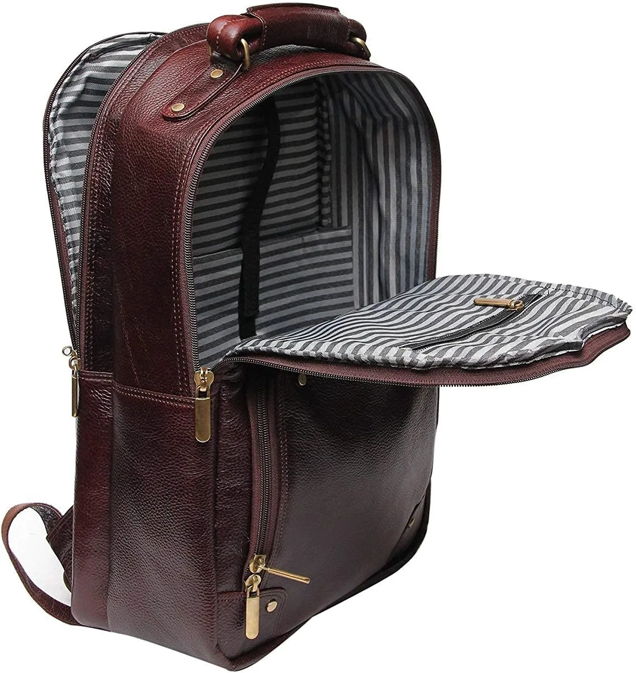 Full Grain Leather Backpack For Men & Women 16 Inch Laptop Backpack Bag Travel Office Backpack Bags (Brown)