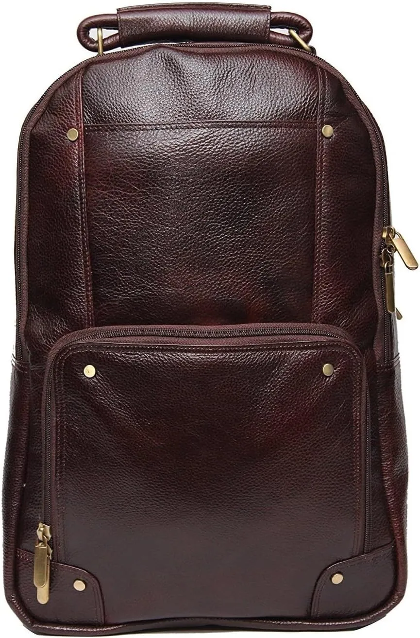 Full Grain Leather Backpack For Men & Women 16 Inch Laptop Backpack Bag Travel Office Backpack Bags (Brown)