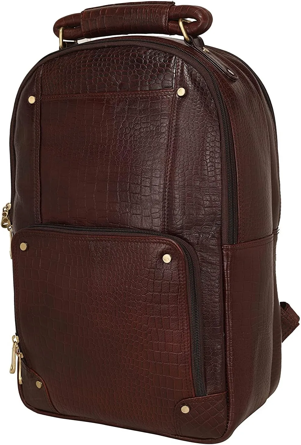 Full Grain Leather Backpack For Men & Women 16 Inch Laptop Backpack Bag Travel Office Backpack Bags (Croc Brown)