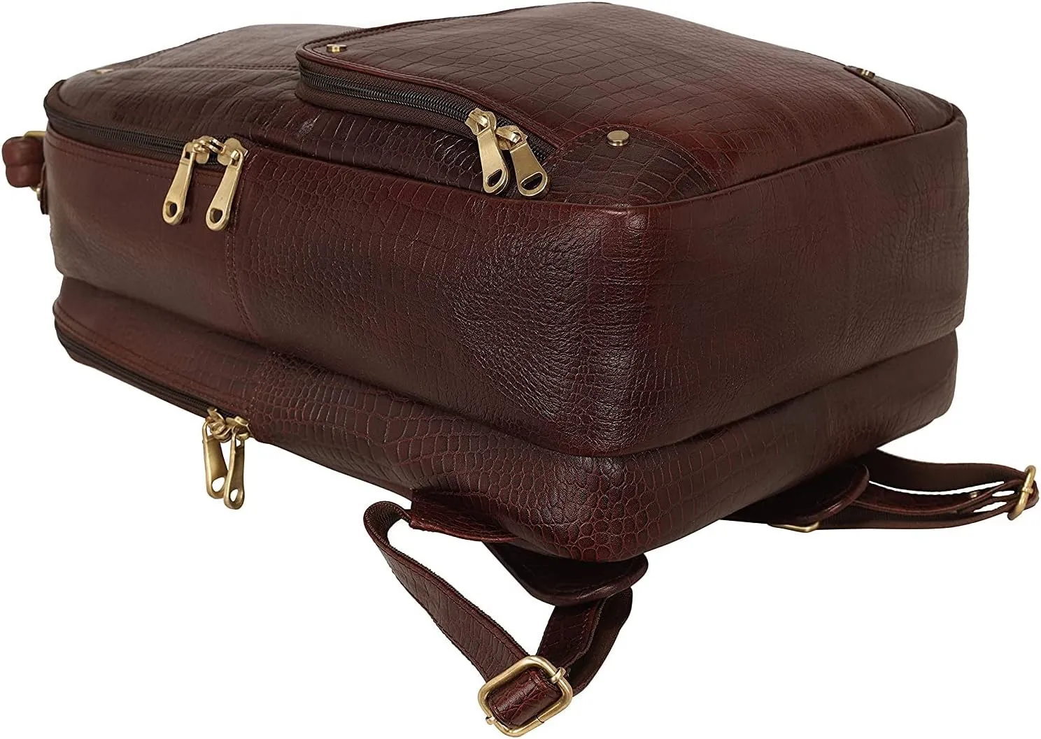 Full Grain Leather Backpack For Men & Women 16 Inch Laptop Backpack Bag Travel Office Backpack Bags (Croc Brown)