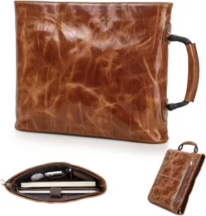 Full Grain Leather Briefcase for Men 13 inch Laptop Bag Business Messenger Bag Vintage Handbag Lawyer Bag for Work Travel