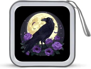 Full Moon Gothic Witchy Crow Roses Mystical CD Case Portable DVD Disc Storage Box CD Wallet Holder Organizer for Car Travel