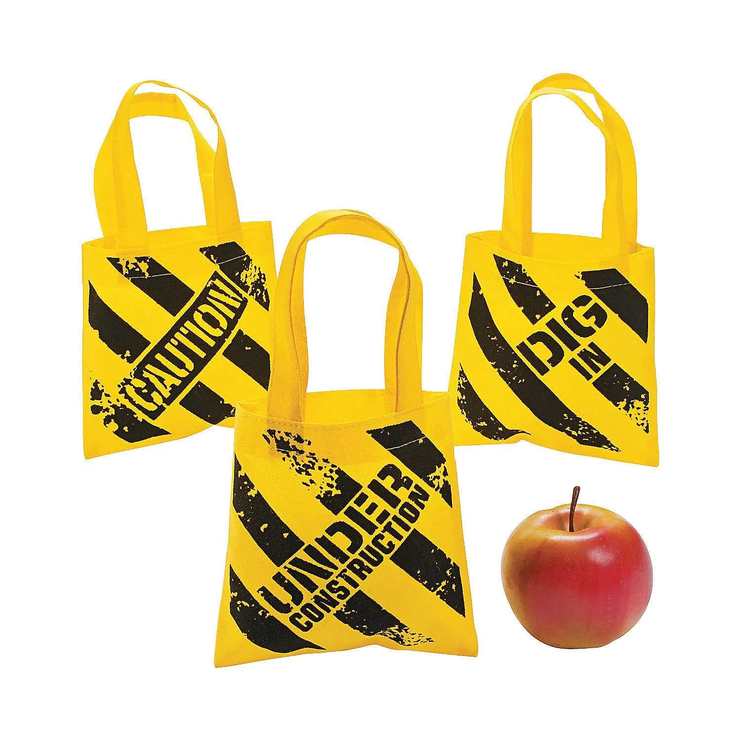 Fun Express - Mini Construction Zone Tote Bags for Birthday - Apparel Accessories - Totes - Novelty Totes - Birthday - 12 Pieces