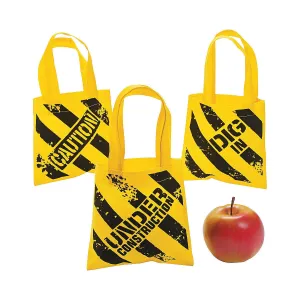Fun Express - Mini Construction Zone Tote Bags for Birthday - Apparel Accessories - Totes - Novelty Totes - Birthday - 12 Pieces
