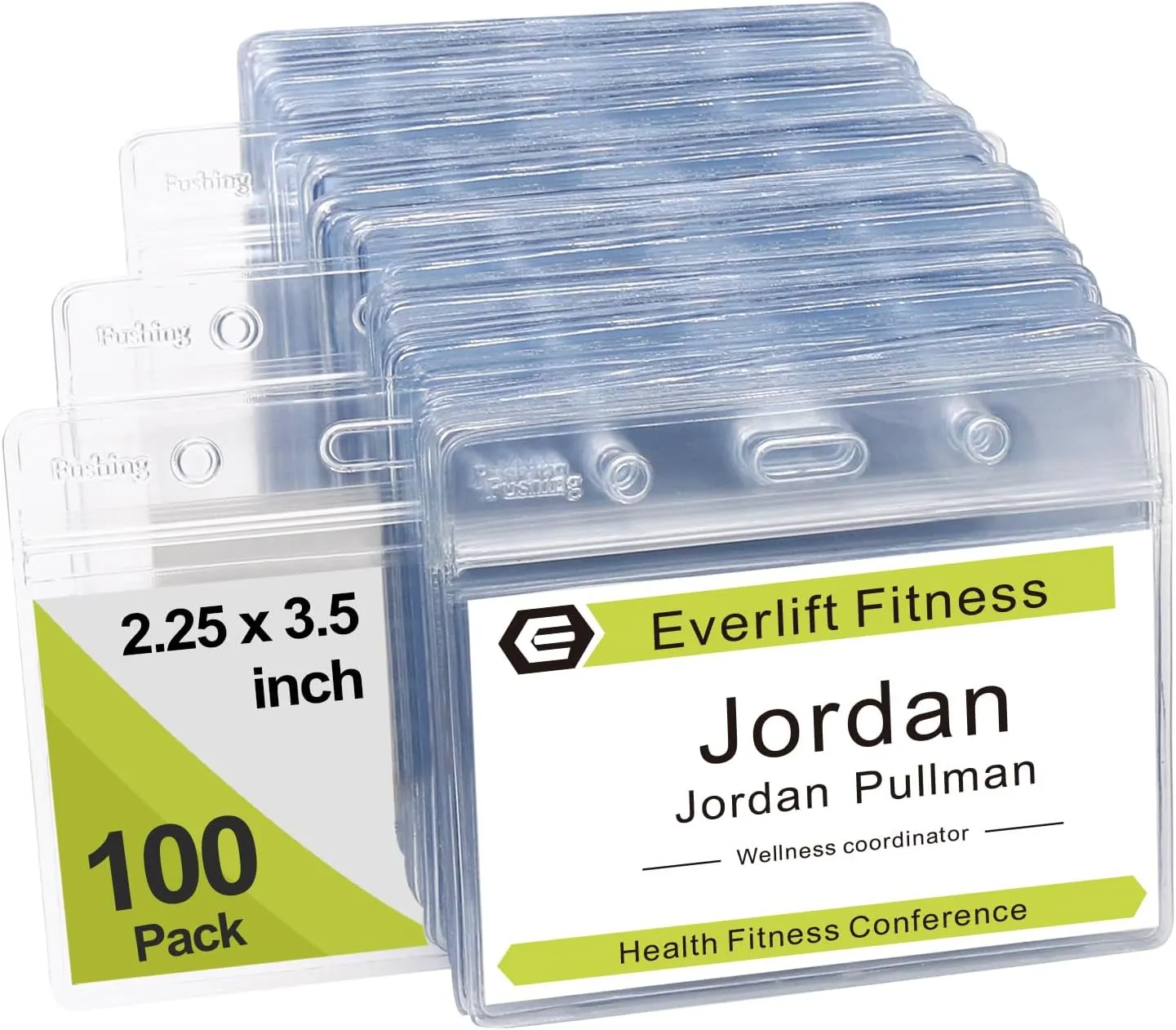 Fushing 100 Pcs Clear Plastic Horizontal Name Tag Badge ID Card Holders