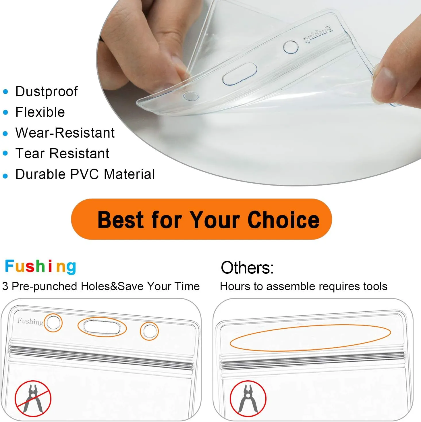 Fushing 100 Pcs Clear Plastic Horizontal Name Tag Badge ID Card Holders