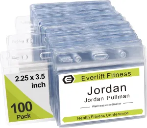 Fushing 100 Pcs Clear Plastic Horizontal Name Tag Badge ID Card Holders