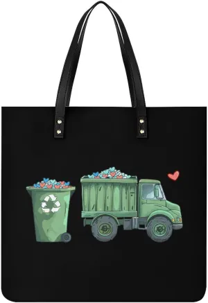 Garbage Truck Loads Of Love Tote Bag for Women PU Leather Purses Handbags Shoulder Bag for Top Handle